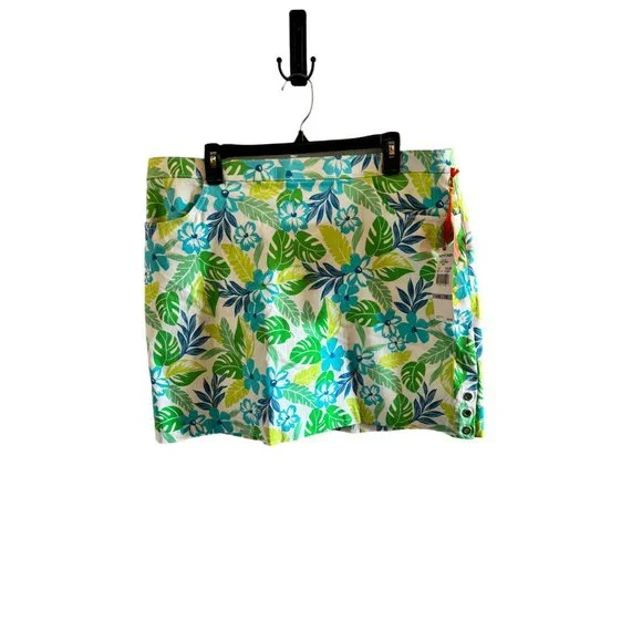 Hearts of Palm Skort Blue Green Flower Leaf Design Women Size 18 - Picture 6 of 7